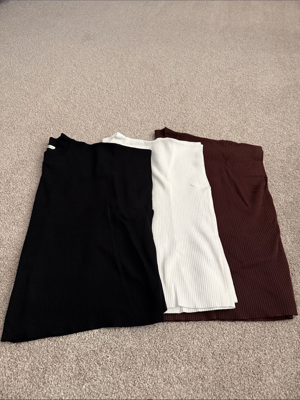 Women’s Ribbed Knit Short Sleeve Shirts Trio - Black, White, Brown